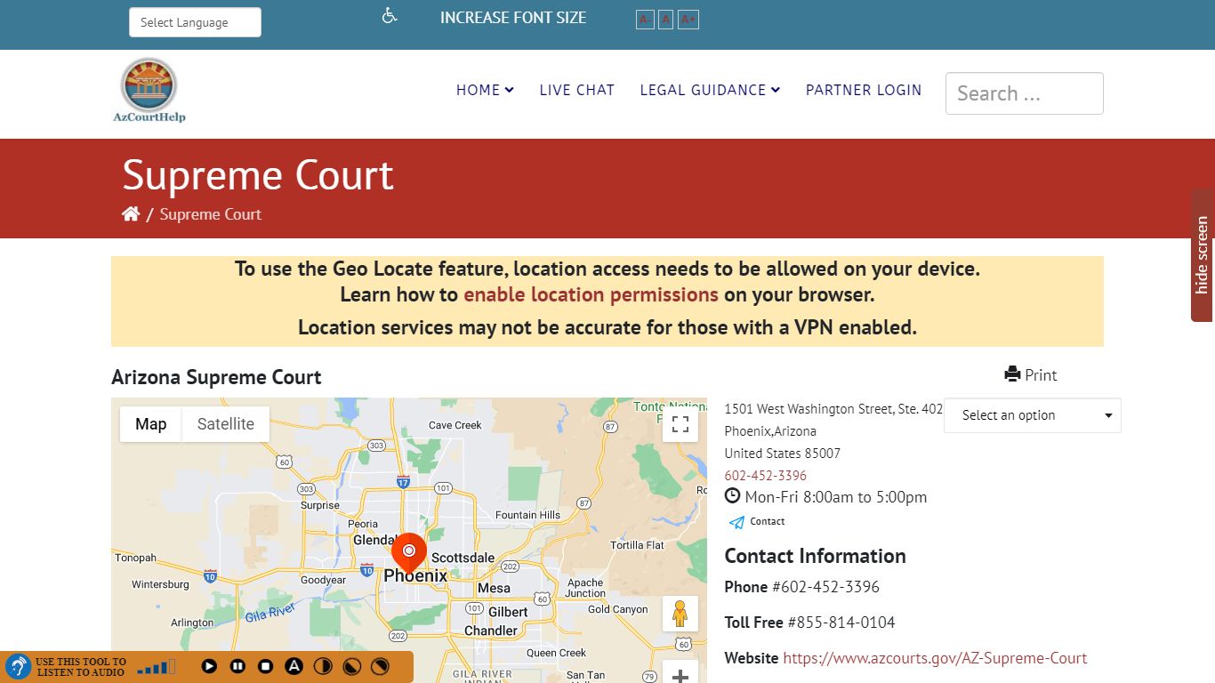 Arizona Supreme court location information and searchable map - AzCourtHelp